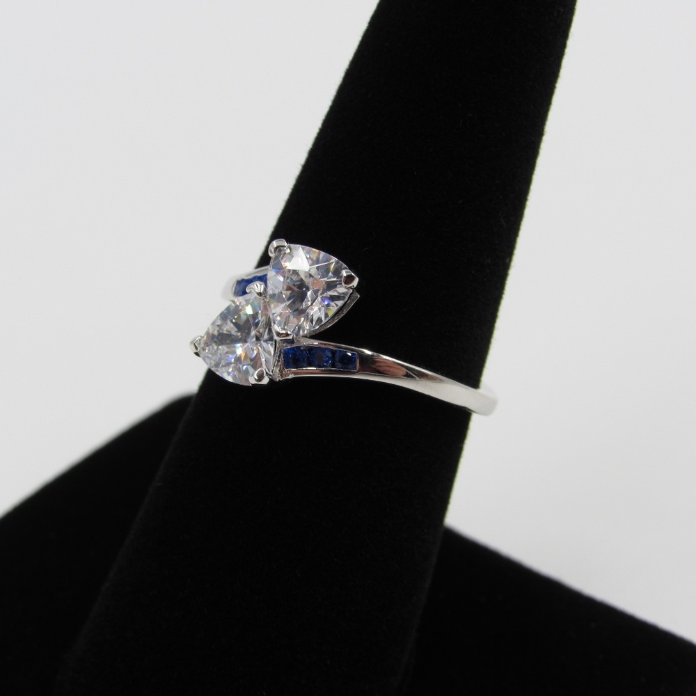Sterling Silver Clear & Blue CZ Diamond Band Ring - Picture 2 of 5